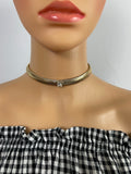 Stone Inset Herringbone Choker Necklace