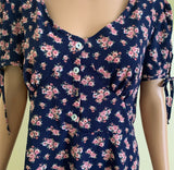 - Tie Sleeve Floral Print Button Down Dress