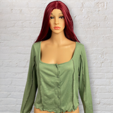 Button Front Lettuce Hem Shirt