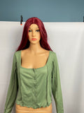 Button Front Lettuce Hem Shirt