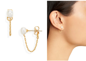 Freshwater Pearl Chain Stud Earrings