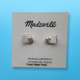 Freshwater Pearl Chain Stud Earrings