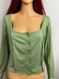 Button Front Lettuce Hem Shirt