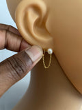Freshwater Pearl Chain Stud Earrings