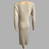 Gathered Front Cutout Long Sleeve Rib Midi Dress